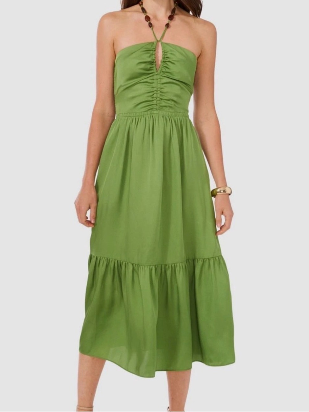 1. State Olive Green Strapless Midi Dress